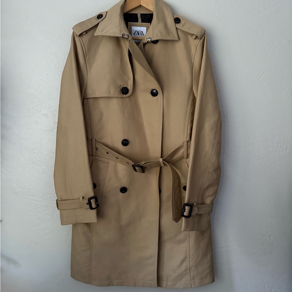 Zara Beige Double-Breasted Belted Trench Coat Size Small